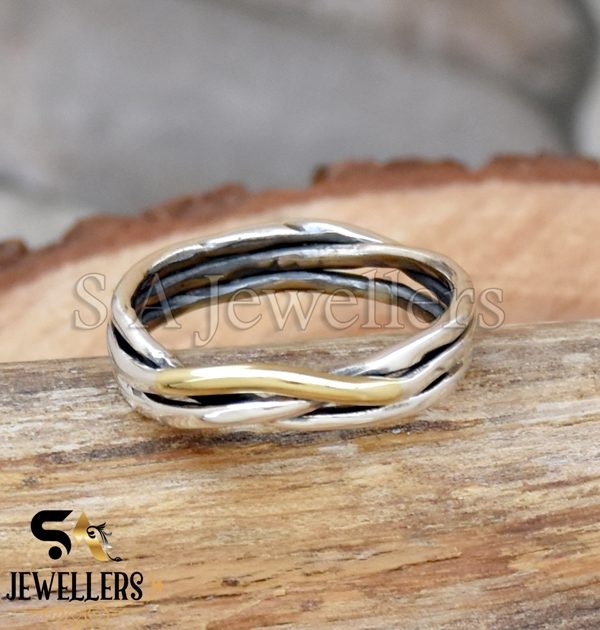 Handmade Wraparound Wire Ring, 925 Sterling Silver Ring, Two Tone Ring