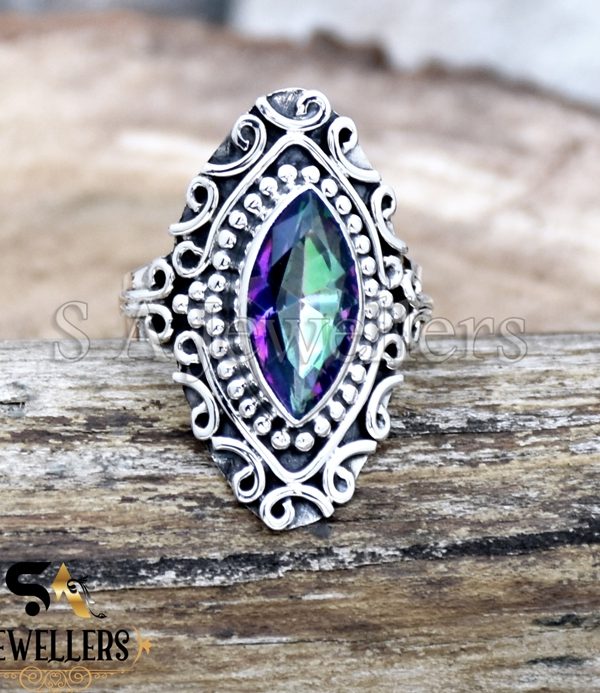 Mystic Topaz Ring, 925 Sterling Silver Ring, Filigree Ring, Boho Ring