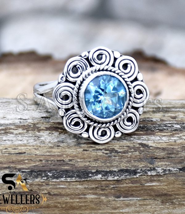 925 Sterling Silver Ring, Blue Topaz Silver Ring, Gemstone Ring, Girls Jewelry
