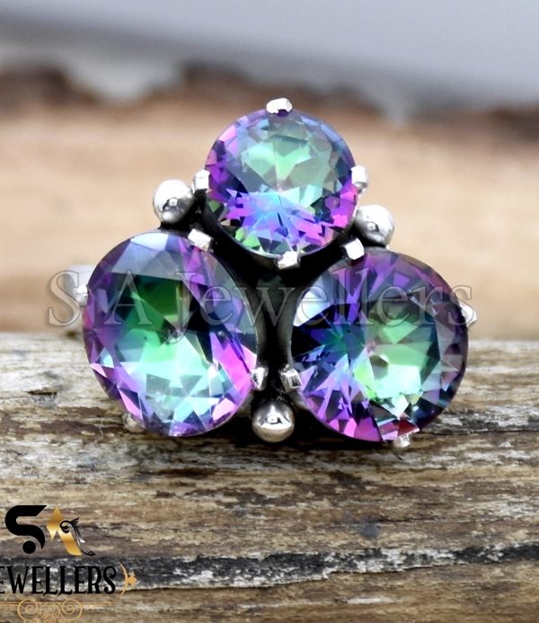 Three Gemstone Ring, 925 Sterling Silver Ring, Mystic Topaz Ring,