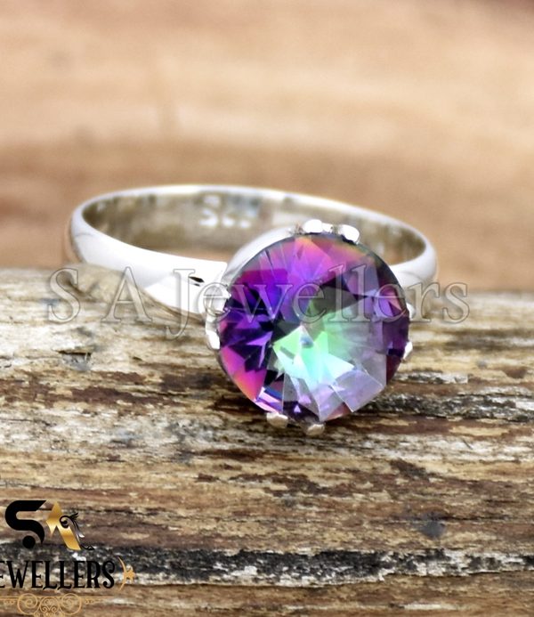 Mystic Topaz Ring, 925 Sterling Silver Ring, Round Topaz Ring, Gift For Her