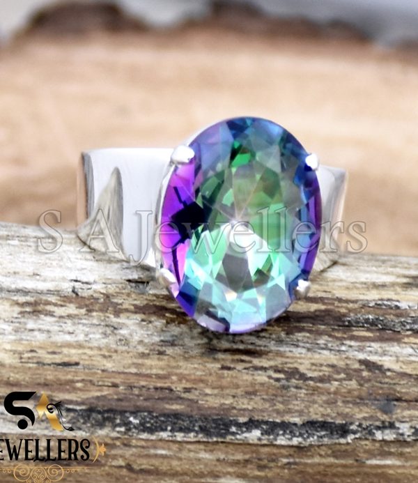 925 Sterling Silver Ring, Mystic Topaz Ring, Rainbow Gemstone, Jewelry for Girls