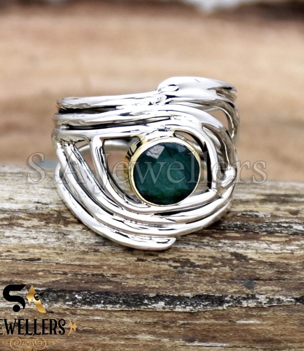 Emerald Ring, 925 Sterling Silver Ring, Green Gemstone Jewelry, Statement Ring