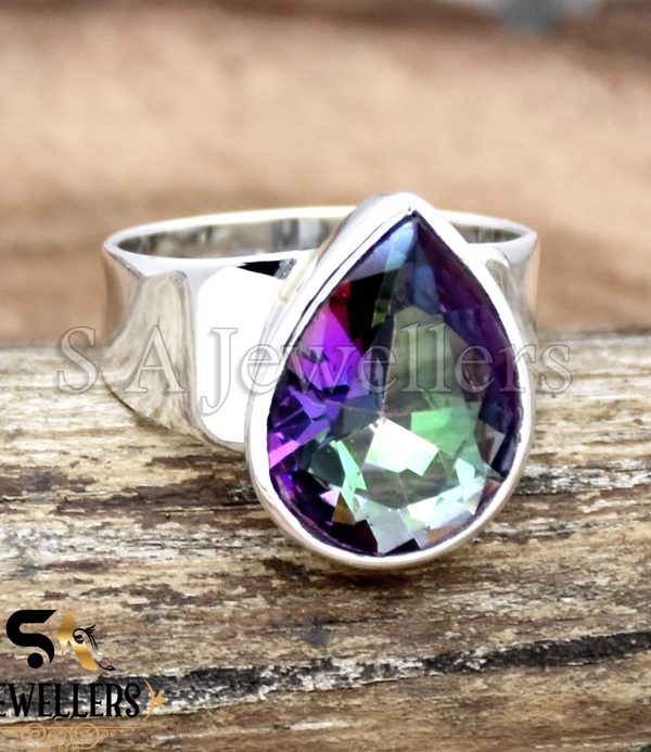 Mystic Topaz Ring, 925 Sterling Silver Ring, Pear Shape Ring, Handmade Jewelry
