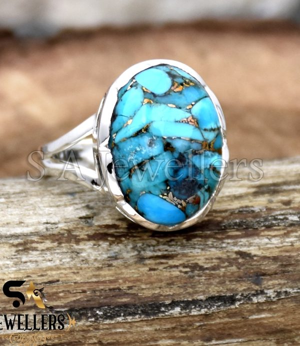 925 Sterling Silver Ring, Copper Turquoise Silver Ring, Gemstone Ring, Party wear Jewelry