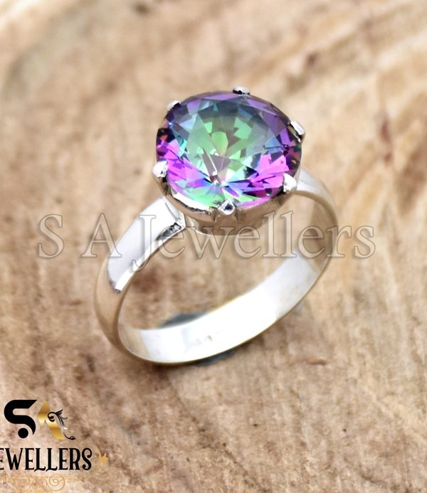 Mystic Topaz Ring, 925 Sterling Silver Ring, Prong Style Ring, Gift For Her