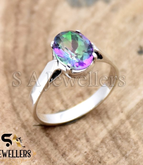 Mystic Topaz Ring, 925 Sterling Silver Ring, Prong Style, Oval Stone Ring, Gift For Her