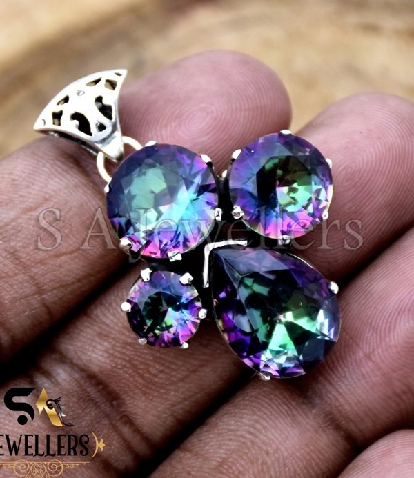 Mystic Topaz Silver Pendant, 925 Sterling Silver, Multi Stone Pendant, Silver Pendant