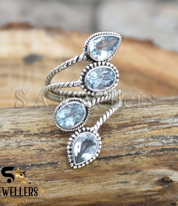 Blue Topaz Ring, 925 Sterling Silver Ring, Handmade Twisted Ring, Gift For Her