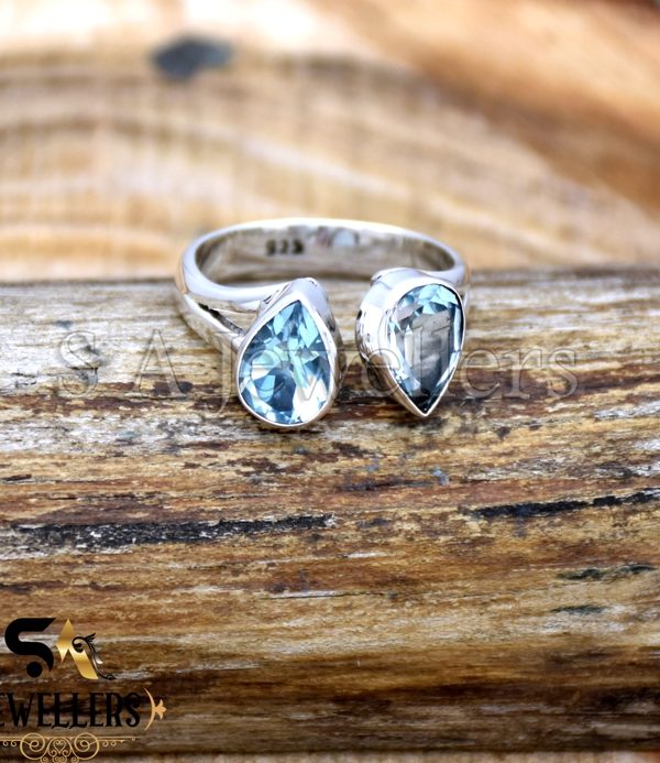 Blue Topaz Ring, 925 Sterling Silver Ring, Two Gemstone Ring, Jewelry for Girls