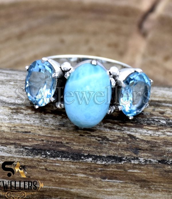 925 Sterling Silver, Larimar and Blue Topaz Ring, Multi Gemstone Ring