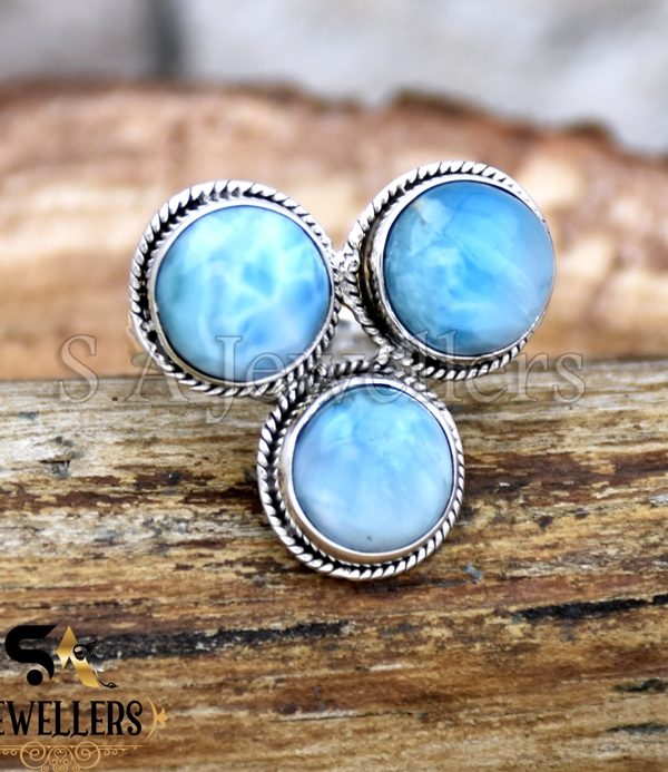 925 Sterling Silver Ring, Larimar Gemstone Ring, Handmade Ring, Jewelry for her
