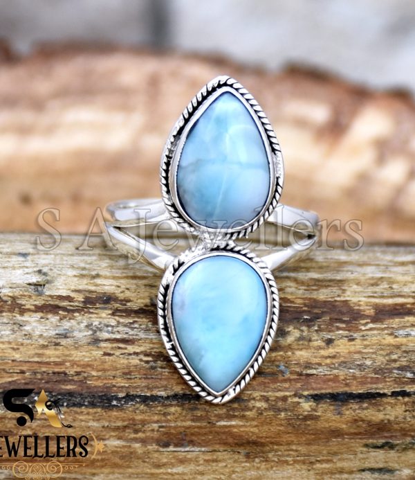 Larimar Gemstone Ring, 925 Sterling Silver Ring, Statement Ring, Handmade Jewelry