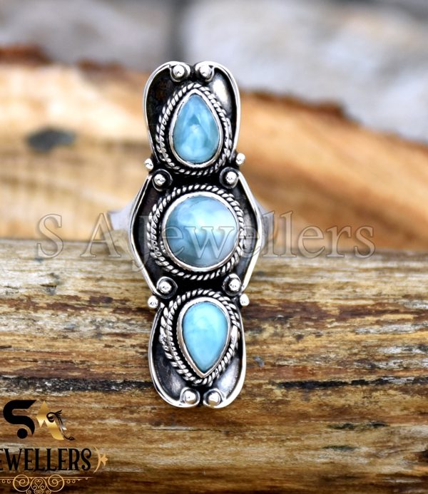 Natural Larimar Ring, 925 Sterling Silver Ring, Gemstone Ring, Gift For Her
