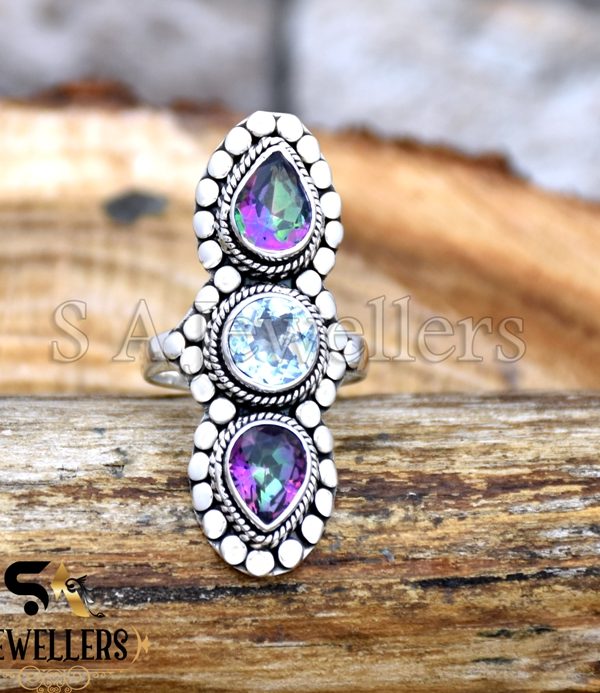 925 Sterling Silver Natural Blue Topaz Ring, Mystic Topaz Silver Jewelry