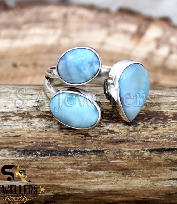 Larimar Gemstone Ring, 925 Sterling Silver Jewelry, Best Gift for Her, Wedding Ring