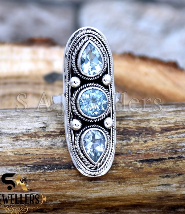 Wholesale 925 Sterling Silver Blue Topaz Ring, Natural Gemstone Silver Jewelry
