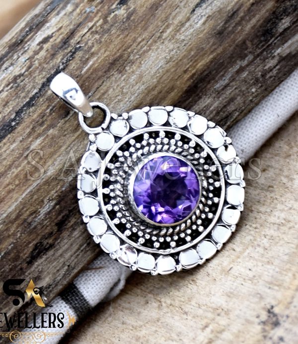 Amethyst Silver Pendant, 925 Sterling Silver Pendant, Designer Pendant