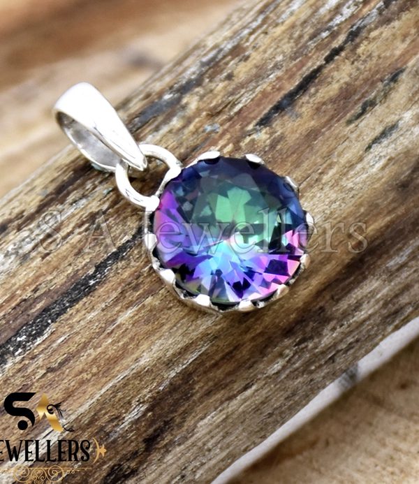 Mystic Topaz Silver Pendant, 925 Sterling Silver Pendant, Prong Style Pendant