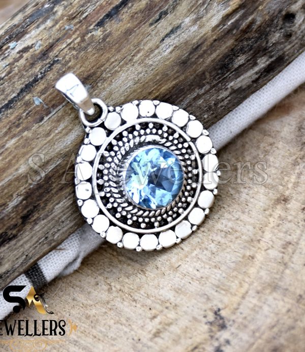 Blue Topaz Silver Pendant, 925 Sterling Silver Pendant, Designer Pendant