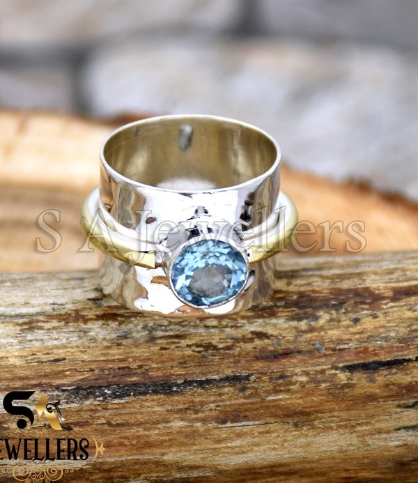 Blue Topaz Ring, 925 Sterling Silver Ring, Handmade Two Tone Ring, Gift For Girls