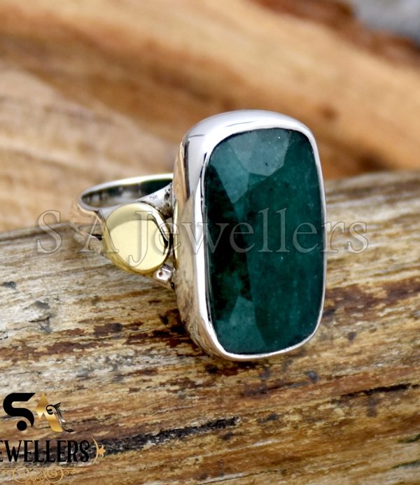 925 Sterling Silver Ring, Indian Emerald, Two Tone Ring, Handmade Jewelry