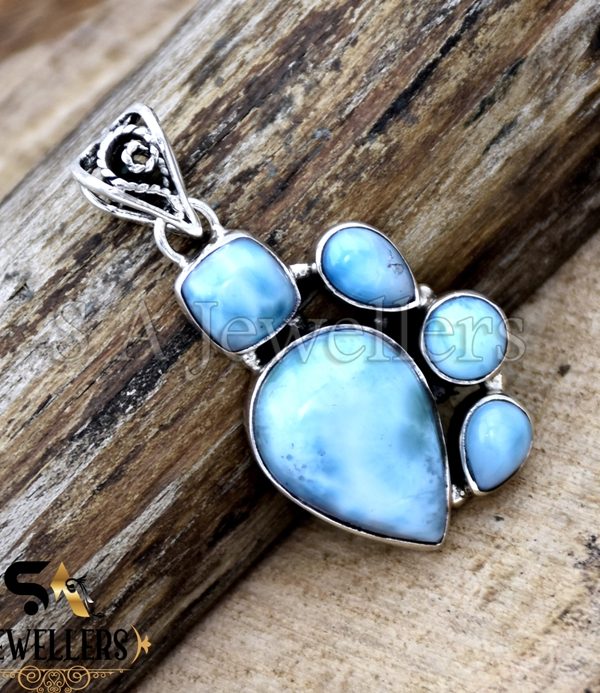 Natural Larimar Silver Pendant, 925 Sterling Silver Pendant, Jewelry for girls, Handmade Pendant