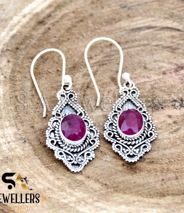 Indian Ruby Earrings, 925 Sterling Silver Earring, Ruby Earring For Her