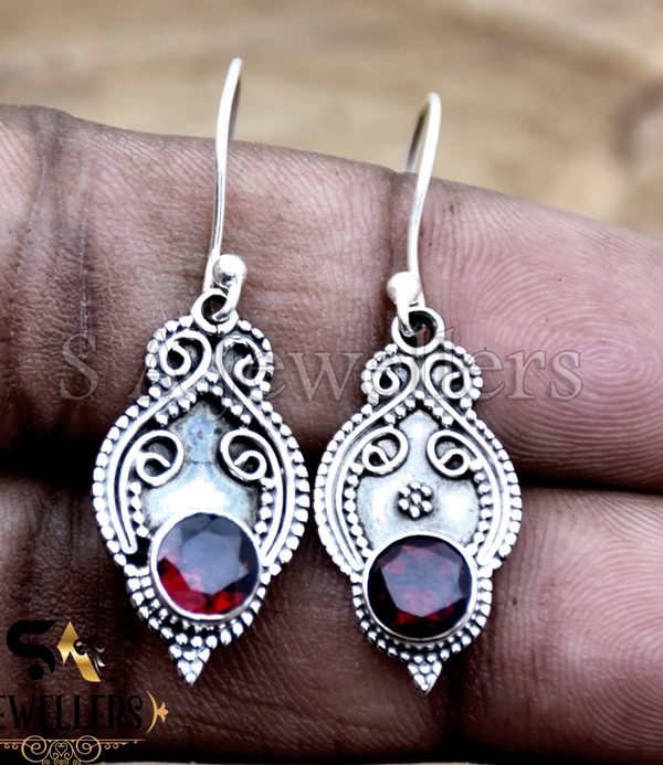 Natural Garnet Earrings, 925 Sterling Silver Earring, Beautiful Silver Earring