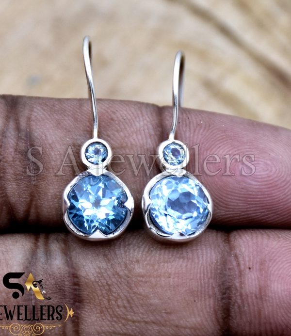 Blue Topaz Earrings, 925 Sterling Silver Earrings, Handmade Jewelry, Earrings for Girls