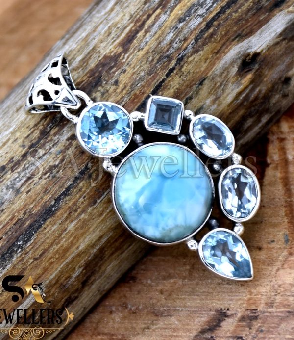 Natural Larimar and Blue Topaz Pendant, 925 Sterling Silver Pendant, Best Gift for Her