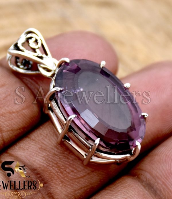 Natural Amethyst Pendant, 925 Sterling Silver Pendant, Prong Style Pendant