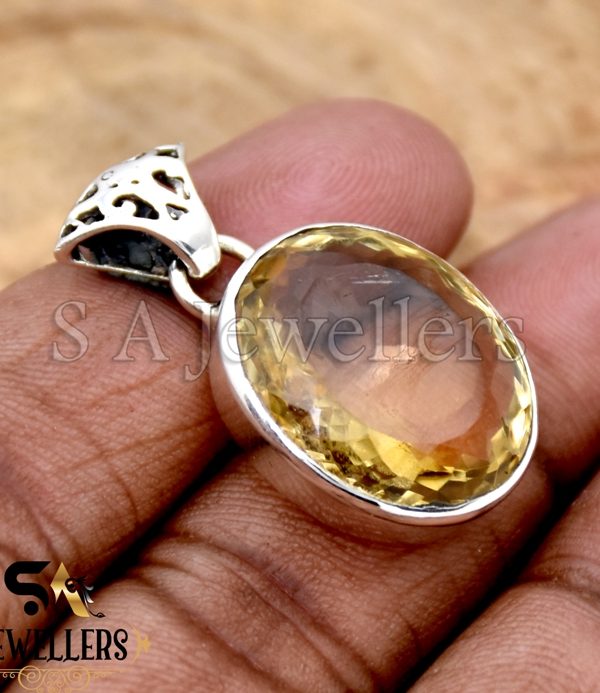 925 Sterling Silver Pendant, Natural Citrine Pendant, Handmade Pendant