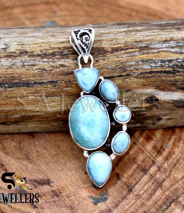 Larimar Pendant, 925 Sterling Silver Pendant, Gemstone Pendant Gift For Her