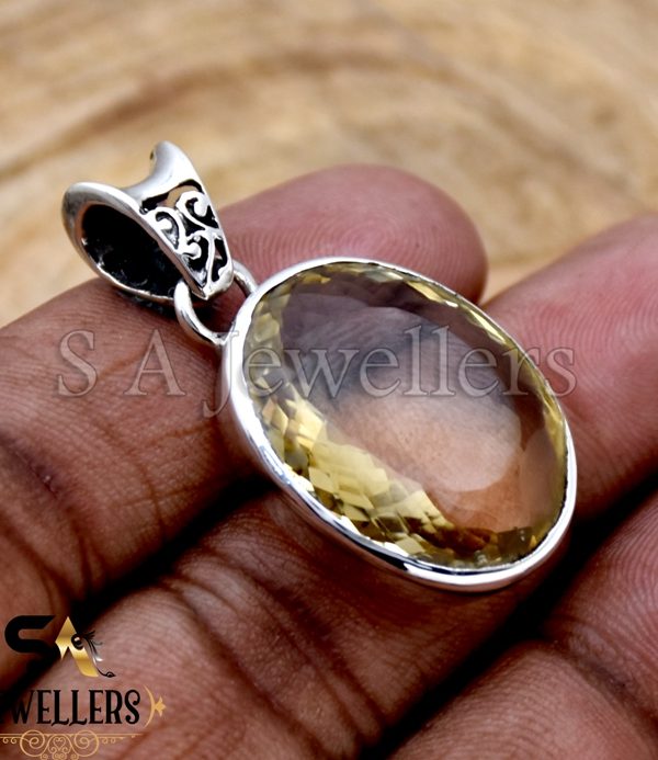 925 Sterling Silver Pendant, Citrine Pendant, Handmade Pendant, Jewelry for Girls