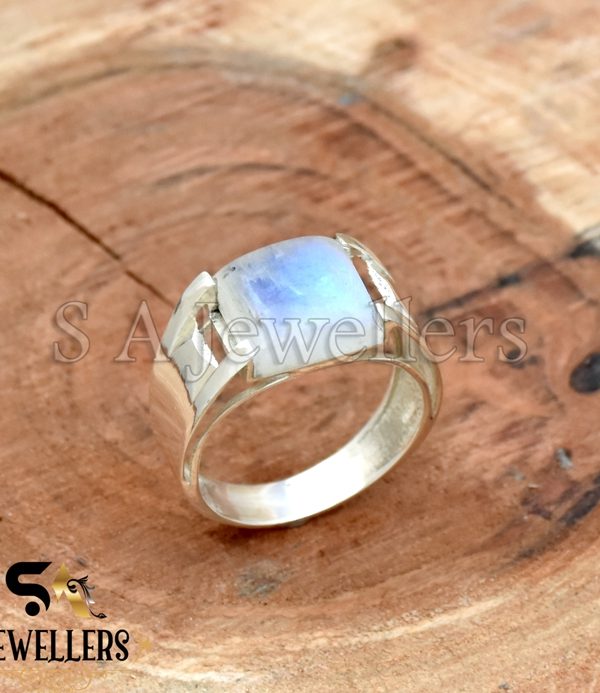 Rainbow Moonstone Ring, Men's Ring, 925 Sterling Silver Ring, Gift For Him