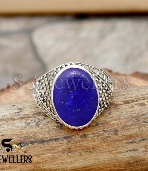 Natural Lapis Lazuli Ring, Men's Statement Ring, 925 Sterling Silver Ring