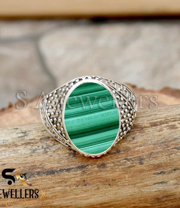 Natural Malachite Ring, Men's Statement Ring, 925 Sterling Silver Ring