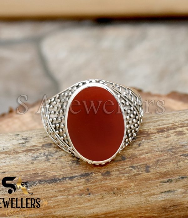 Natural Carnelian Ring, 925 Sterling Silver Ring, Men's Statement Ring