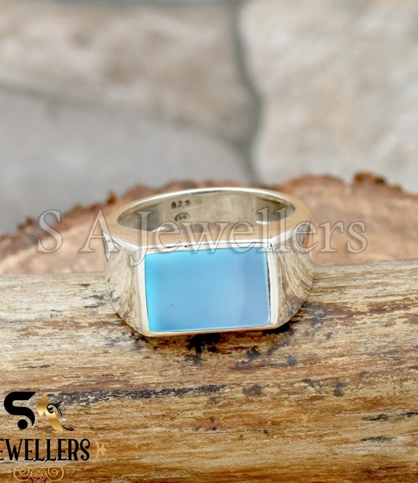 Natural Blue Chalcedony Ring, 925 Sterling Silver Ring, Men's Statement Ring, Gift For Him