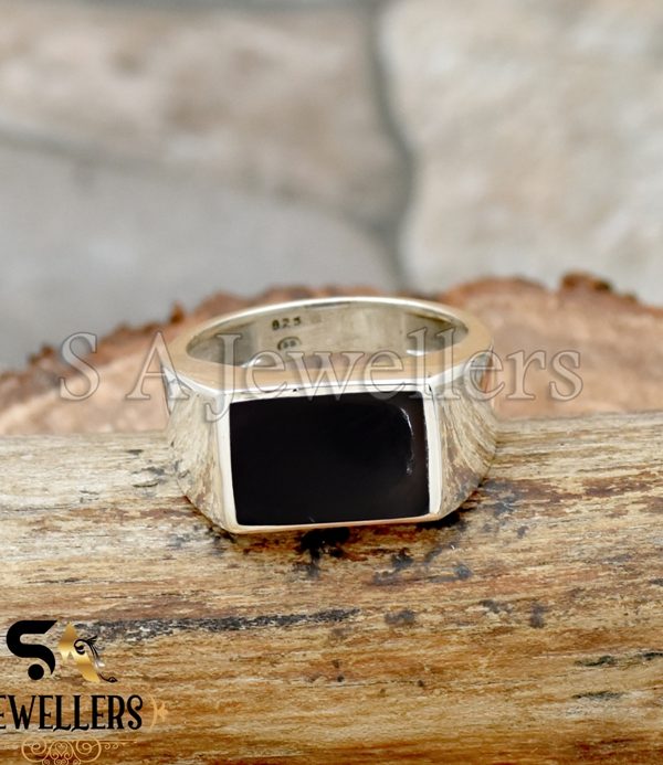 925 Sterling Silver Ring, Natural Black Onyx Ring, Men's Statement Ring, Gift For Him