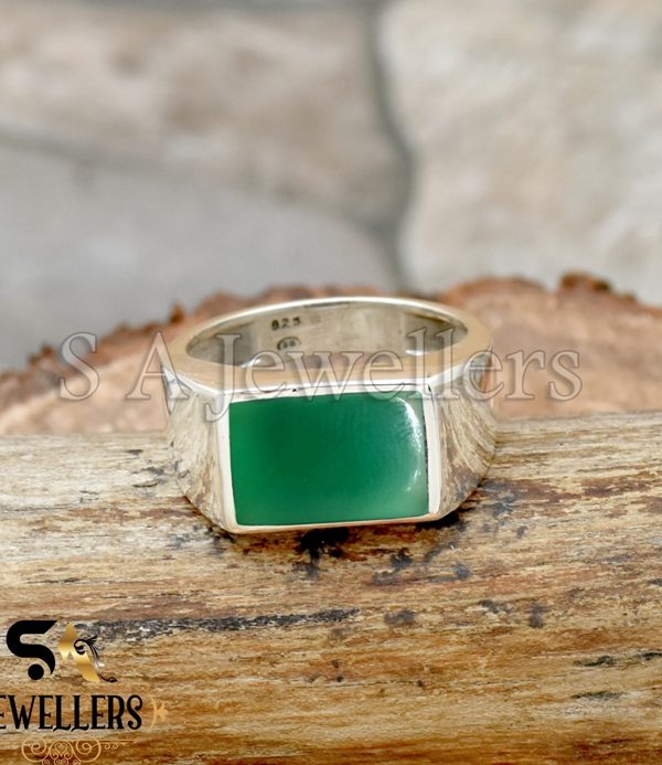 925 Sterling Silver Ring, Natural Green Onyx Ring, Men's Statement Ring, Silver Jewelry