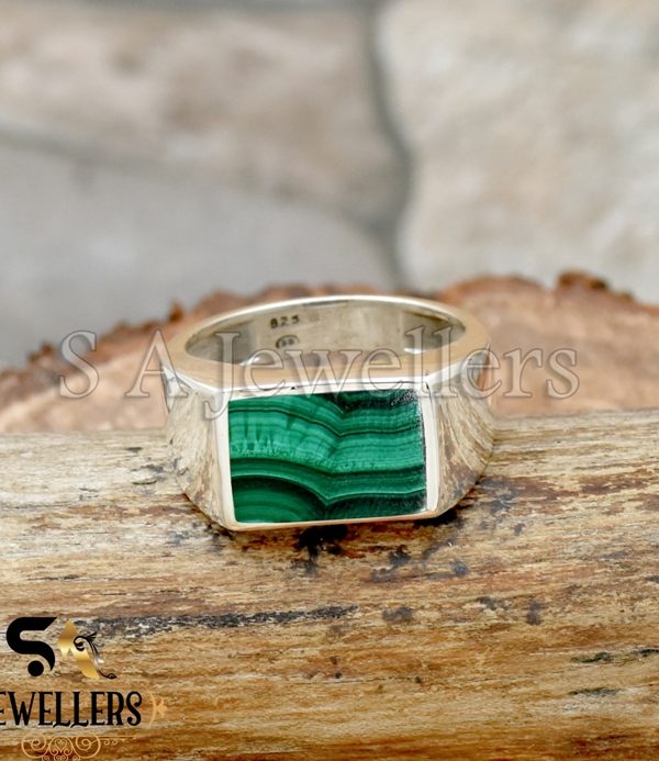 Natural Malachite Ring, Men's Statement Ring, 925 Sterling Silver Ring, Gift For Him