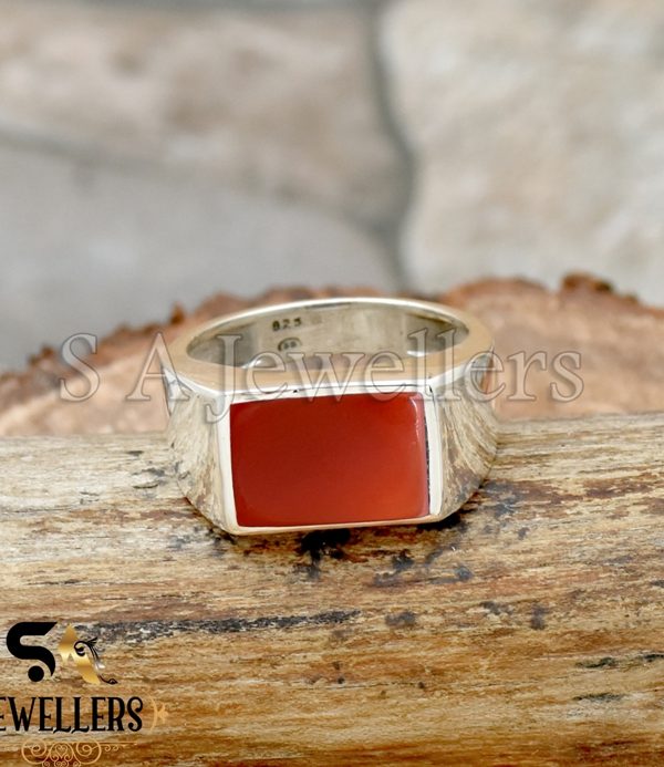Natural Carnelian Silver Ring, 925 Sterling Silver Ring, Men's Statement Ring