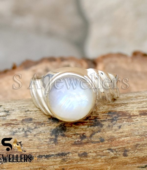 Natural Moonstone Cabochon Statement Ring, 925 Starling Silver, Gift For Him