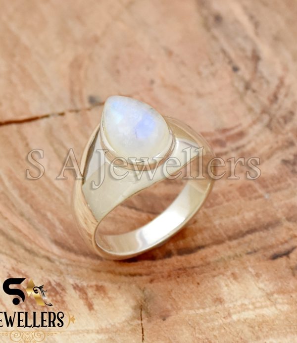 Blue Moonstone Cabochon Statement Ring, 925 Starling Silver Men's Ring