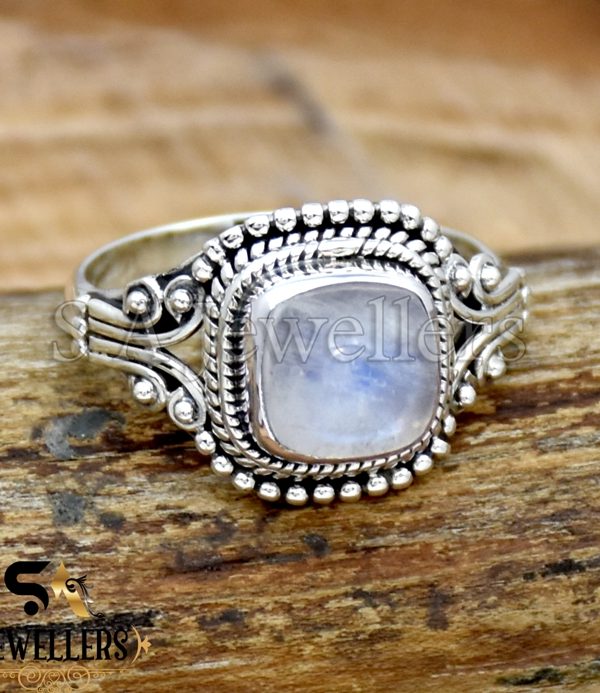 Natural Rainbow Moonstone Ring, Statement Ring, 925 Sterling Silver, Gift For Her
