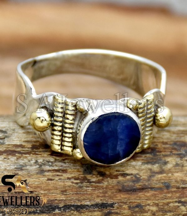 Blue Sapphire Ring, Two Tone Ring, 925 Sterling Silver Ring, Gift For Her