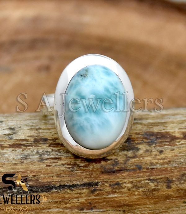 Natural Larimar Ring, Women's Ring, 925 Sterling Silver, Handmade Silver Ring