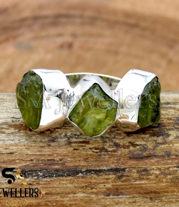 Natural Peridot Raw Ring, Crystal Raw Ring, 925 Sterling Silver, Gift For Her
